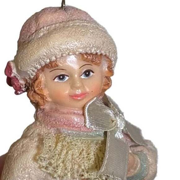 Vintage Victorian Style Doll Ornament classic winter Christmas gift 1980s girl - Picture 3 of 7
